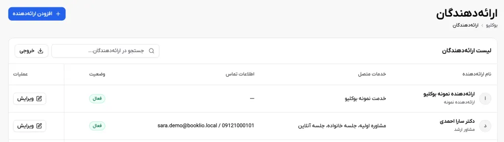 ارائه‌دهنده‌ها از بخش مستقل خود در پنل مدیر مدیریت می‌شوند