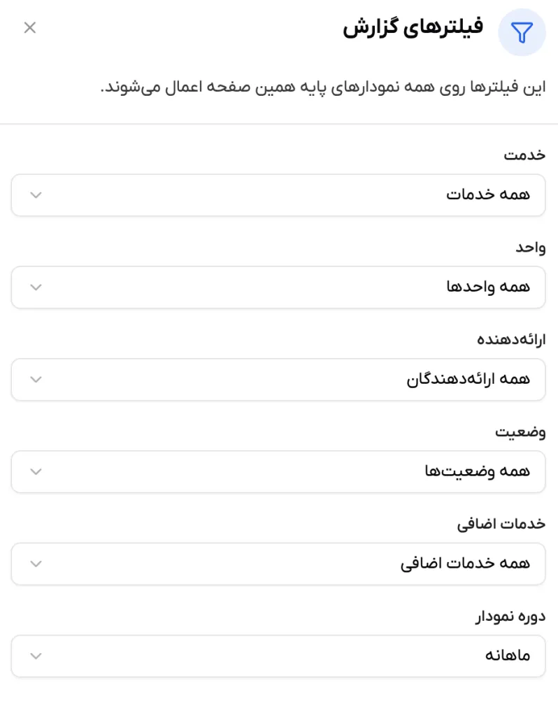 اسکرین‌شات فیلترهای گزارش